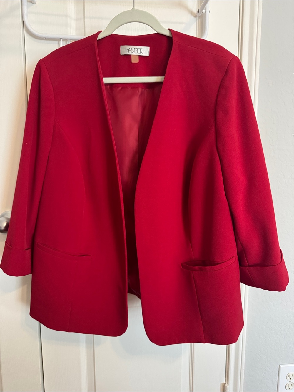 Kasper Women's Red Collarless Open Blazer